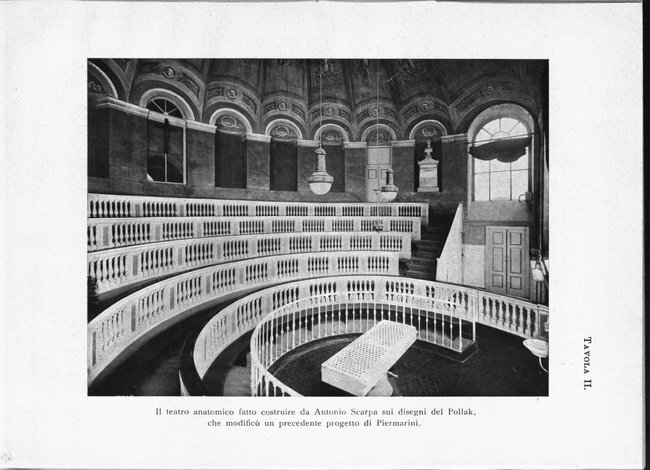 Tavola II: Il teatro anatomico fatto costruire da Antonio Scarpa sui disegni del Pollak, che modificò un precedente progetto di Piermarini